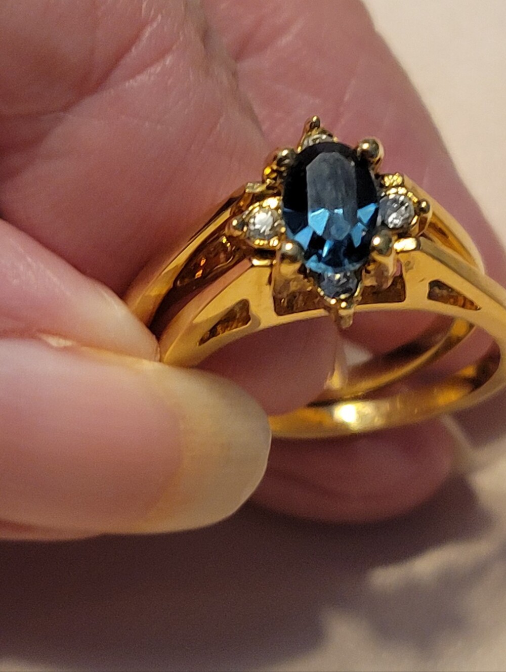 Vintage FLIP Ring with Blue Oval Center Stone and Accent Diamonds